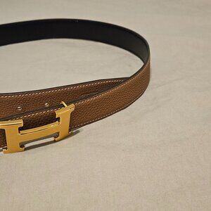H belt buckle & Reversible leather strap 32 mm size 80